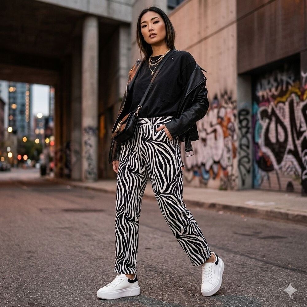 BDG Urban Outfitters Zebra Print Carpenter Pants Size 26 Black White Y2K Streetw